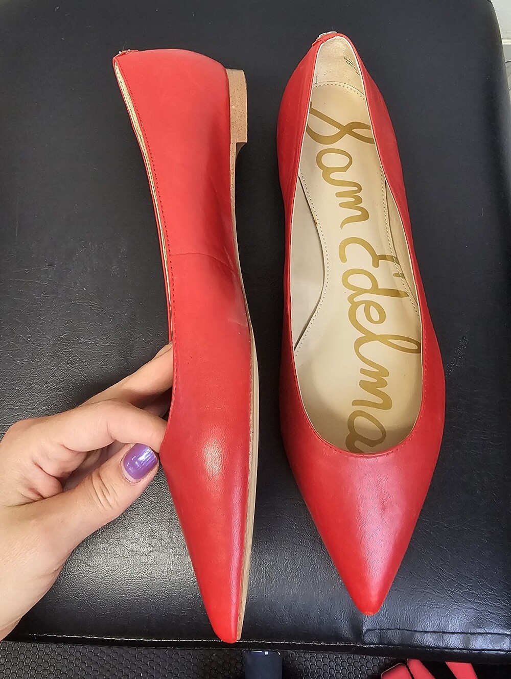 Sam Edelman Sally Pointed Toe Red Leather Flats Size 9 - Picture 13 of 13